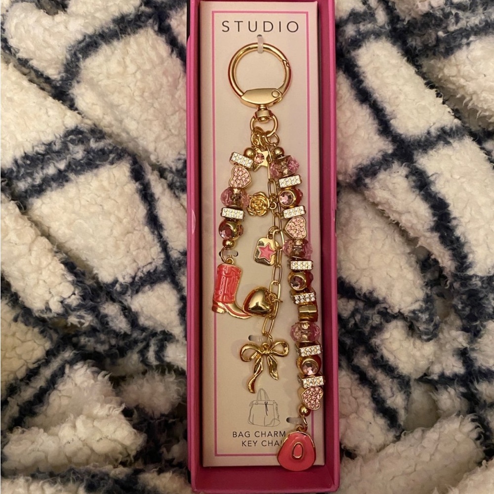 Studio Gold and Pink Bag Charm Keychain